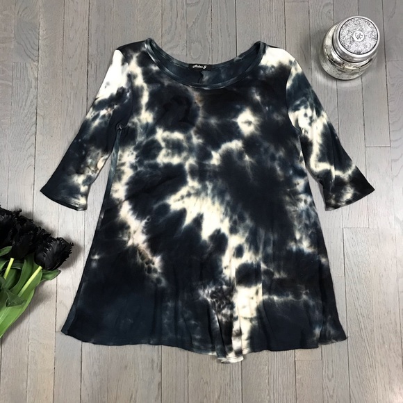 Aiden Y Tops - Aiden Y Tie Dye 3/4 Sleeve Ribbed Loose Swing Top